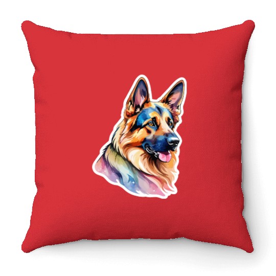 German Shepherd Watercolor Throw Pillows