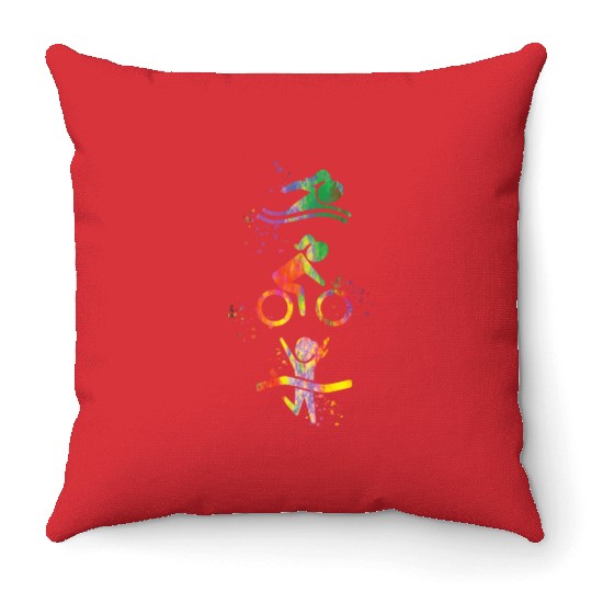 Watercolor Womens Triathlon Throw Pillows