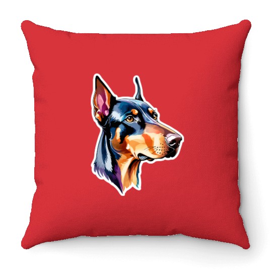 Dobermann Watercolor Throw Pillows
