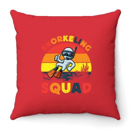 snorkeling squad diver ocean snorkeling sunset sea Throw Pillows