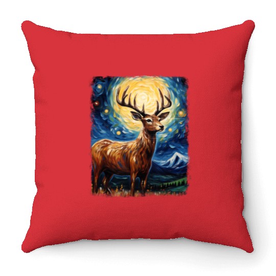 Deer Hunter Deer Hunting Starry Night Painting Throw Pillows