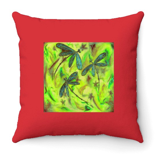 Dragonfly Flit Gorgeous Green Throw Pillows