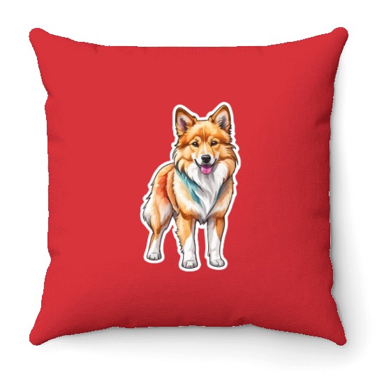 Icelandic Sheepdog Watercolor Throw Pillows