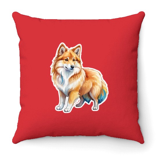 Icelandic Sheepdog Watercolor Throw Pillows