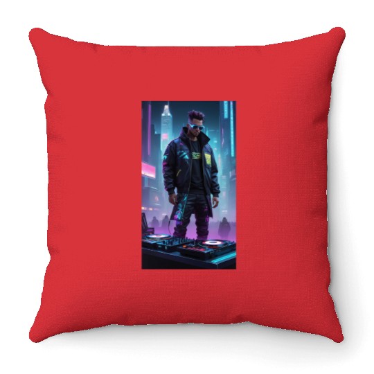 Creating a cyberpunk DJ Throw Pillows design involves