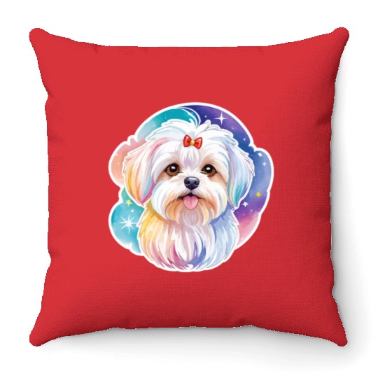 Maltese Dog Watercolor Throw Pillows