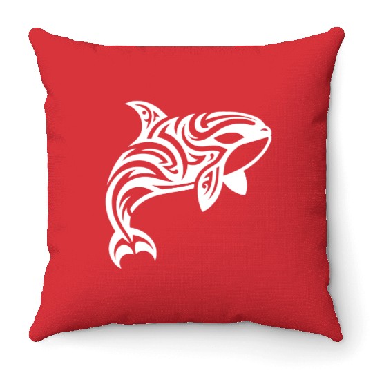 Orca T Tattoo Style Jumps Out Of The Water Throw Pillows