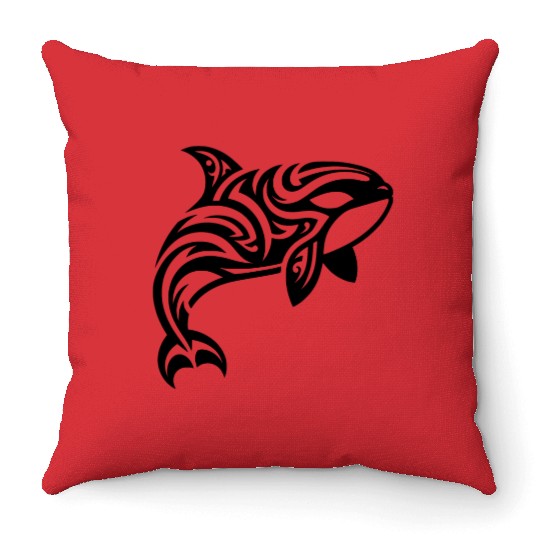 Orca T Tattoo Style Jumps Out Of The Water Throw Pillows