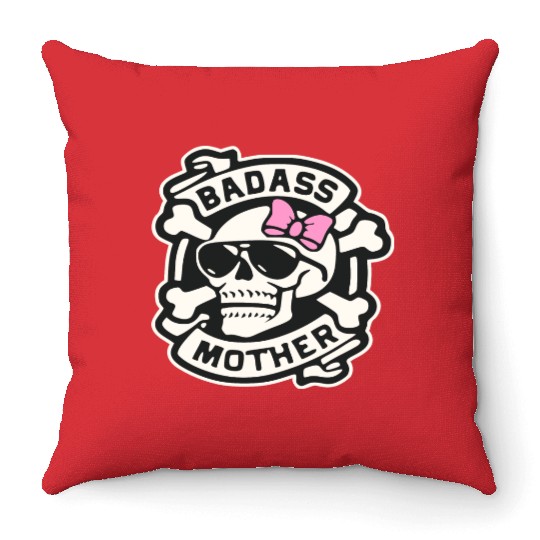 Badass Mother Skull LIKE US ON FACEBOOK # Throw Pillows