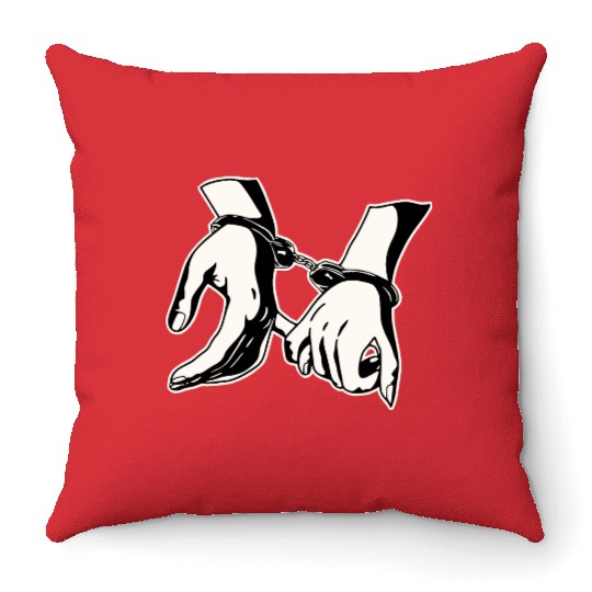Him & Her Handcuffs Pinky Swear LIKE US ON FACEB Throw Pillows