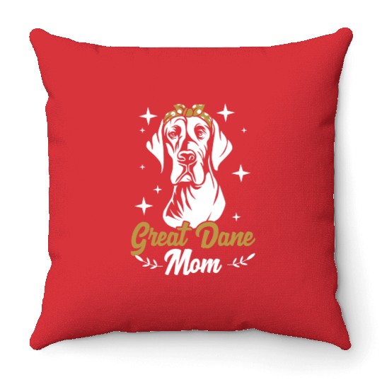 Cute Dog Mom Polka Dot Hair Bow Great Dane Mom Throw Pillows