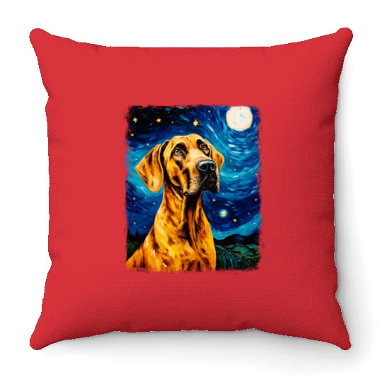 Great Dane Dog Starry Night Painting Throw Pillows