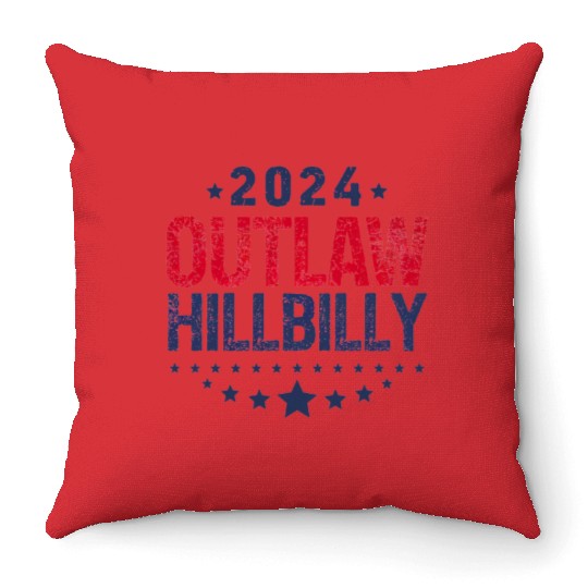 Trump Vance 2024 Outlaw Hillbilly US Flag Throw Pillows