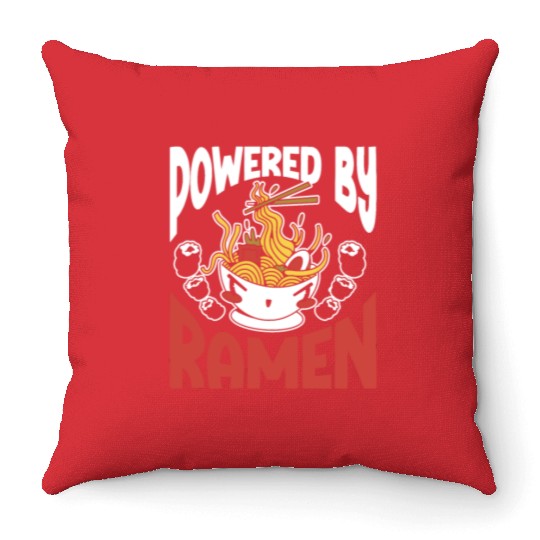 Powered By Ramen Anime Japanese Soup Cup Noodle Throw Pillows