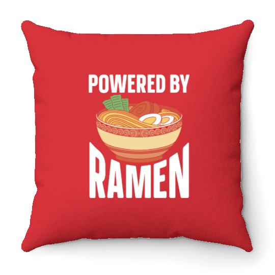 Powered By Ramen Anime Japanese Soup Cup Noodle Throw Pillows