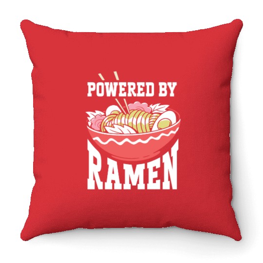 Powered By Ramen Anime Japanese Soup Cup Noodle Throw Pillows