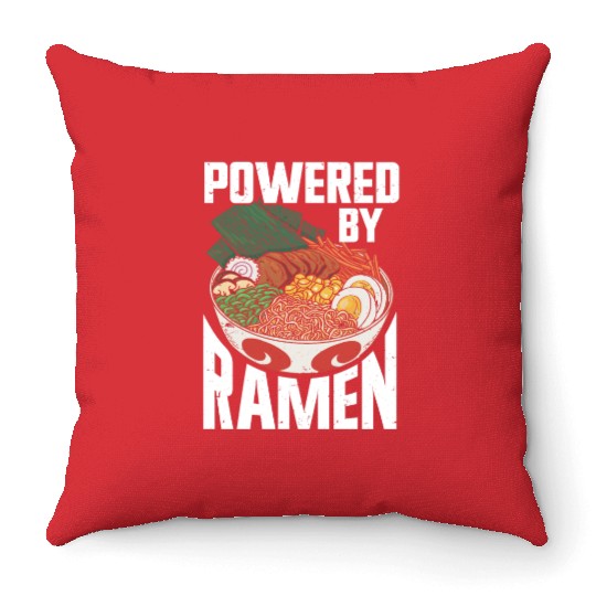 Powered By Ramen Anime Japanese Soup Cup Noodle Throw Pillows