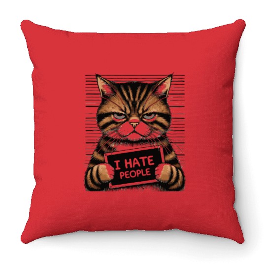 Funny Grumpy Cat: I Hate People-I Hate People Cat Throw Pillows