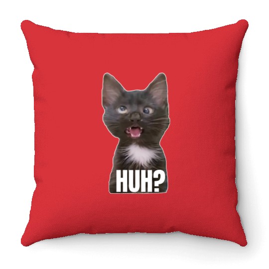 Funny Cross Eyed Cat Meme Huh Funny Cat Throw Pillows