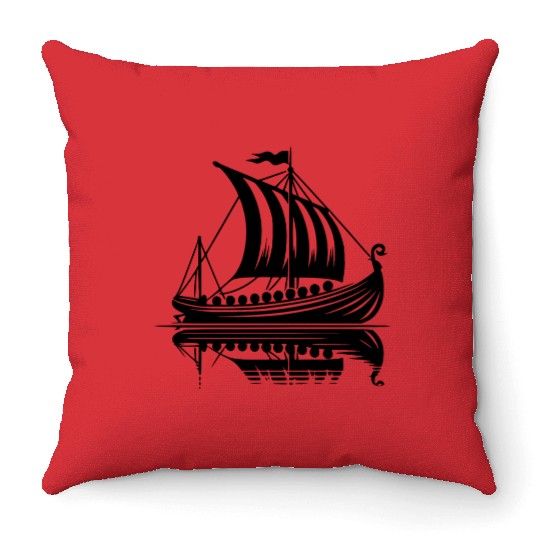 Large Viking Dragon Boat With Sail Throw Pillows