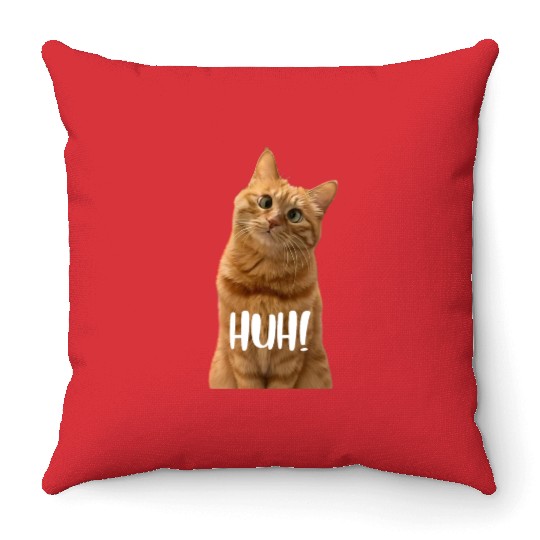 Funny Cross-Eyed Cat Meme Huh Funny Cat Throw Pillows