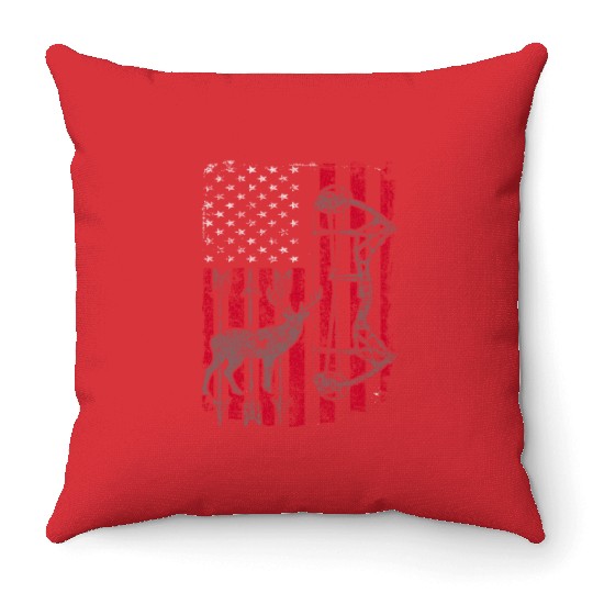 American Flag Deer Elk Hunting USA Patriotic Throw Pillows