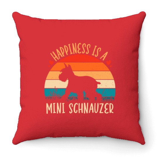 Happiness Is A Mini Schnauzer Retro Vintage Throw Pillows