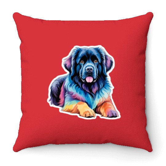 Newfoundland Dog Watercolor Throw Pillows