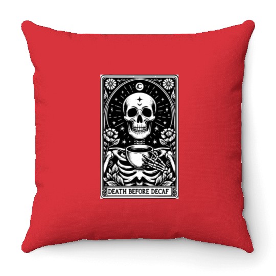 Death Before Decaf Tarot Card Throw Pillows