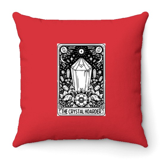 Crystal Hoarder Tarot Card Throw Pillows