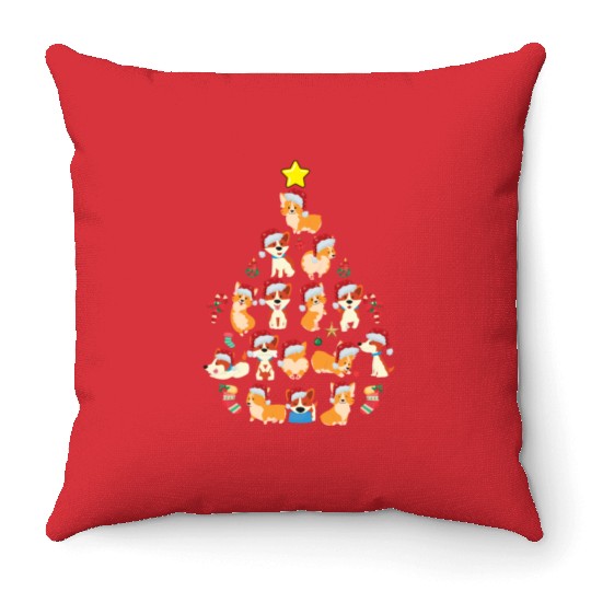 Corgi Christmas Tree Dog Santa Merry Corgmas Xmas Throw Pillows