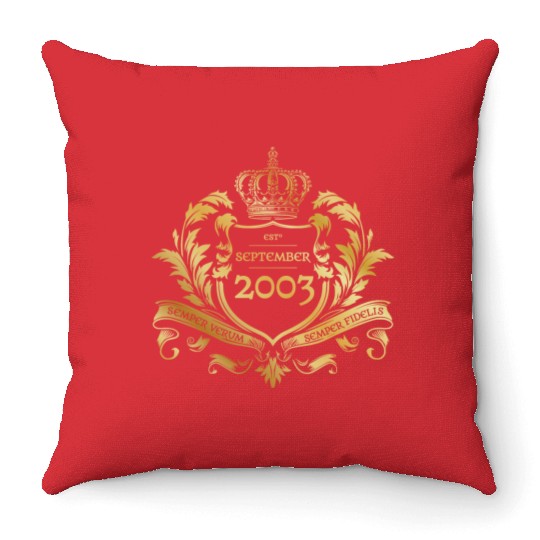 21st birthday "Semper Verum - Established 09/2003 Throw Pillows