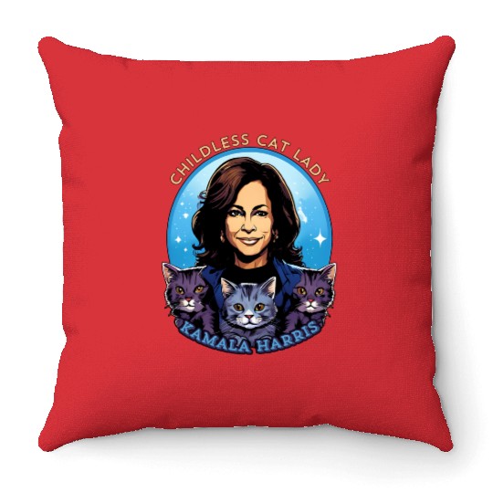 Childless Cat Lady Kamala Harris Throw Pillows