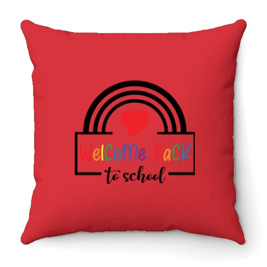 Welcome Back To School Rainbow heart Throw Pillows