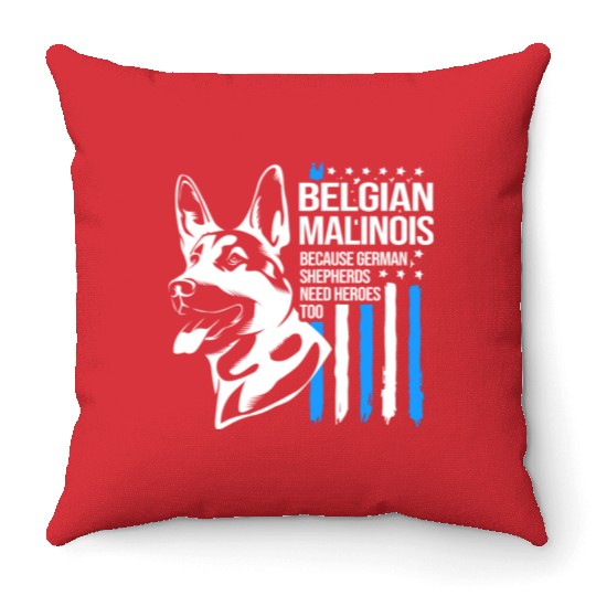 4th Of July US Flag Belgian Malinois K9 Dog Throw Pillows