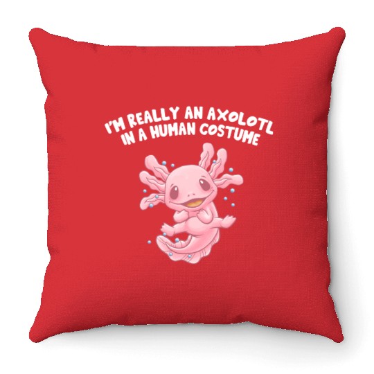 Axolotl in Human Costume Funny Salamander Humor Ax Throw Pillows
