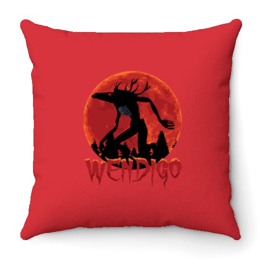Cryptid Monsters Folk Wendigo Cryptid Creepy Throw Pillows