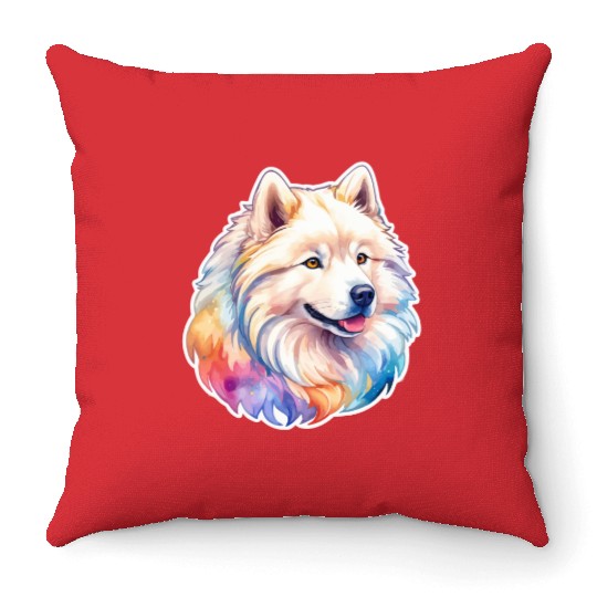 Samoyed Dog Watercolor Throw Pillows