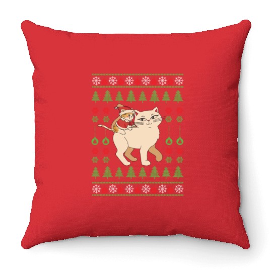 Cat Christmas Santa Caticorn Unicorn Meowy Catmas Throw Pillows