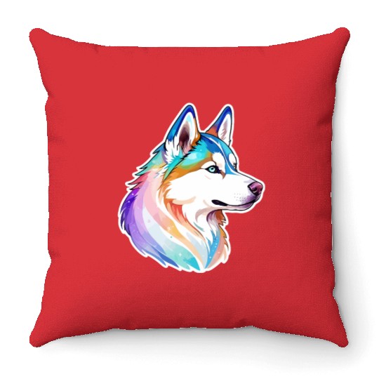Siberian Husky Watercolor Throw Pillows