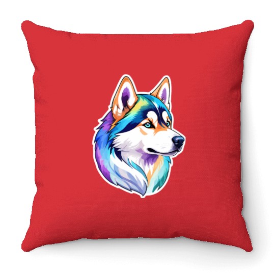 Siberian Husky Watercolor Throw Pillows