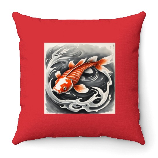 Koi 4 - Orange Throw Pillows