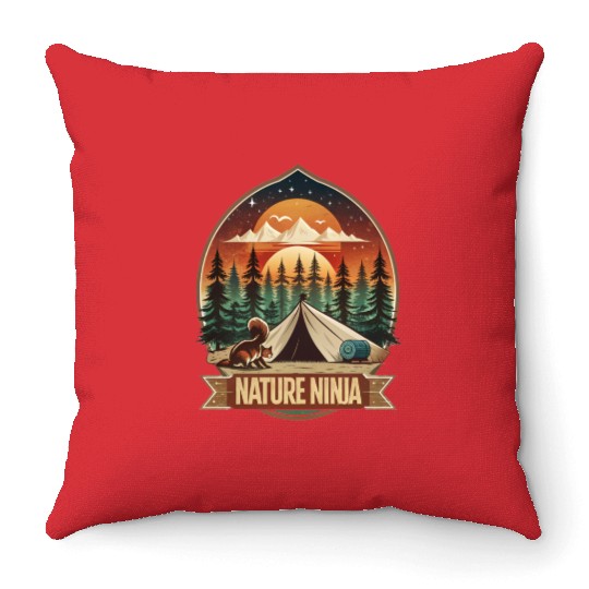 Nature Ninja Squirrel Steals Food Sunset Style Throw Pillows