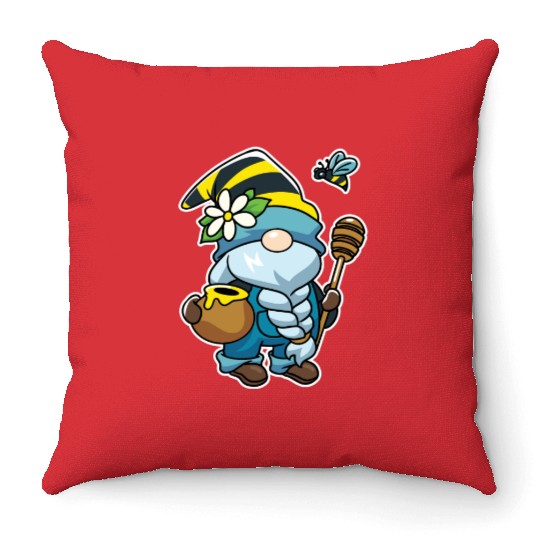 Honey Gnome Bees Beekeeper Throw Pillows