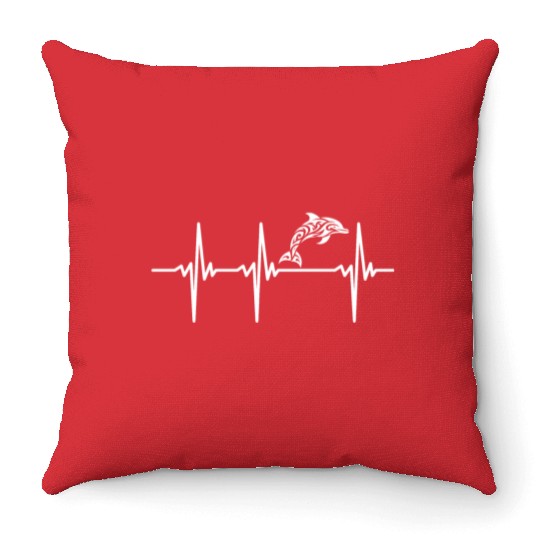 Heartbeat For Dolphins In T Tattoo Style Throw Pillows