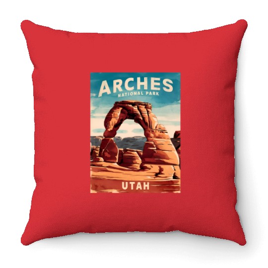 Vintage Travel Arches National Park Utah Landscape Throw Pillows