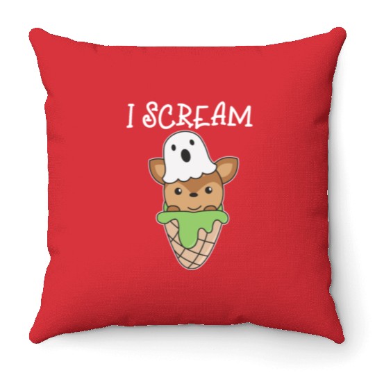Deer Halloween Ghost I Scream Ice Cream Pun Throw Pillows