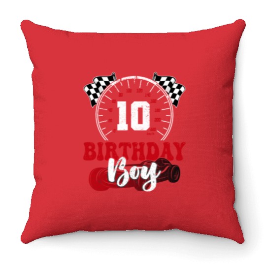 Race Car 10th Birthday Boy Party Pit Crew Throw Pillows
