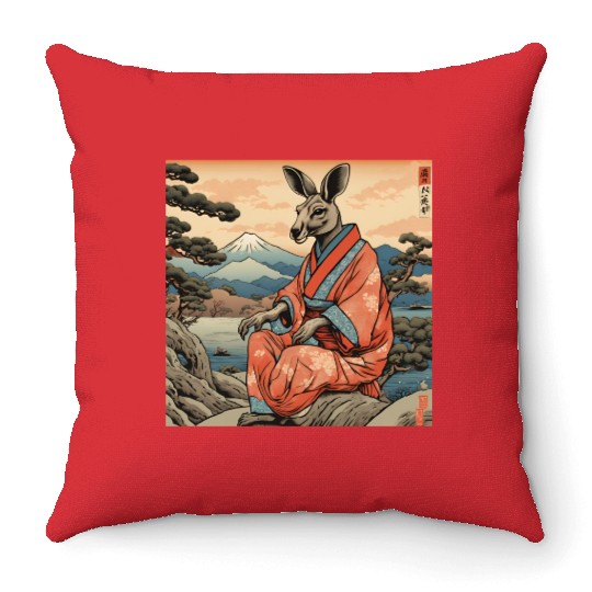 Retro Kangaroo Prank Design Throw Pillows