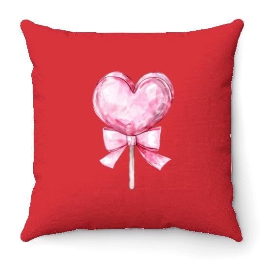 Lollipop with a pink bow Throw Pillows